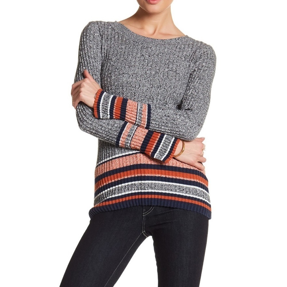 Zara ribbed knit stripe scoop neck top